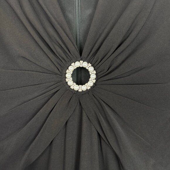 NWT Ieena by Mac Duggal #26514 Plunging Long Sleeve Pearl Keyhole Gown Black 0 - Picture 6 of 16